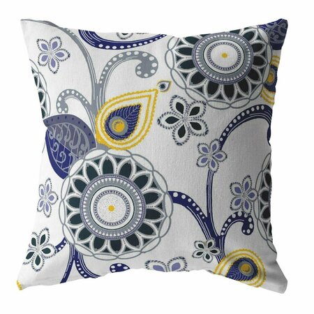 PALACEDESIGNS 16 in. Navy & White Floral Indoor & Outdoor Zippered Throw Pillow Multi Color PA3093830